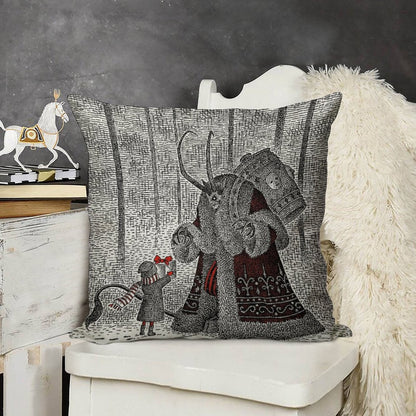 A Gift For Krampus Linen Throw Pillow Cover