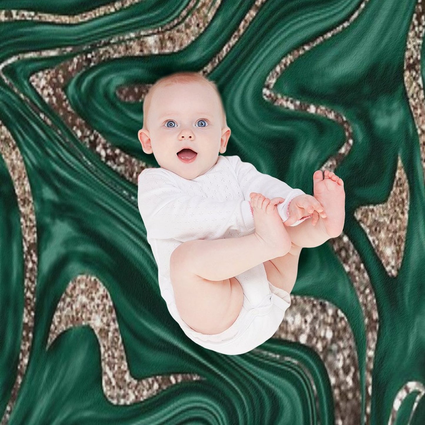 Emerald Green Black Gold Glam Marble #1 (Photo of Glitter Only - Not Reflective) Throw Blanket