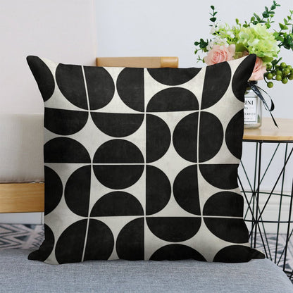 Mid-Century Modern Pattern No.3 - Black And White Concrete Linen Throw Pillow Cover