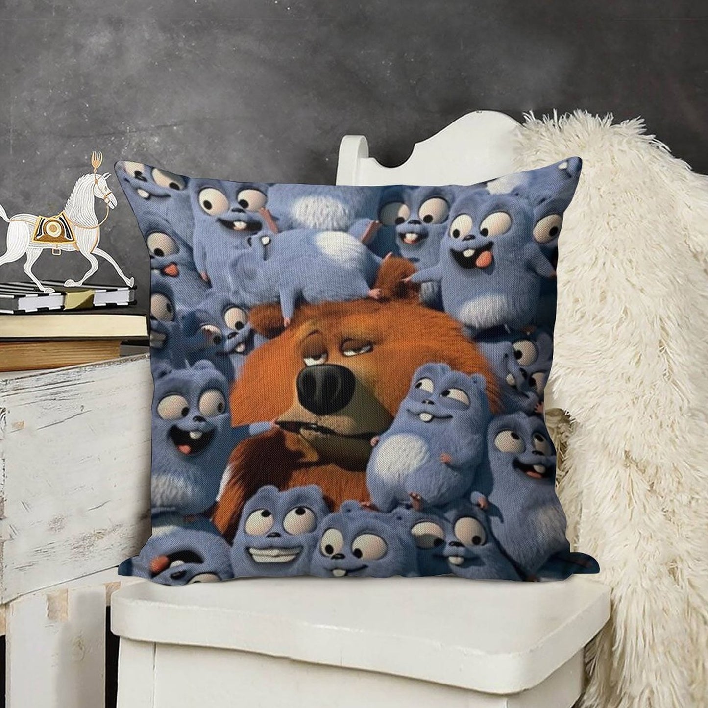 Grizzy And The Lemmings Linen Throw Pillow Cover