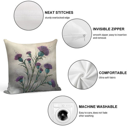 Scottish Traditional Purple Thistle Soft Durable Construction Throw Pillow