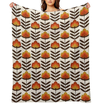 Boogie - Retro Florals Minimal Trendy 70s Style Throwback Flower Pattern Throw Blanket