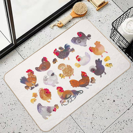 Chicken And Chick - Pastel  Dirt-Trapping Bath Mat
