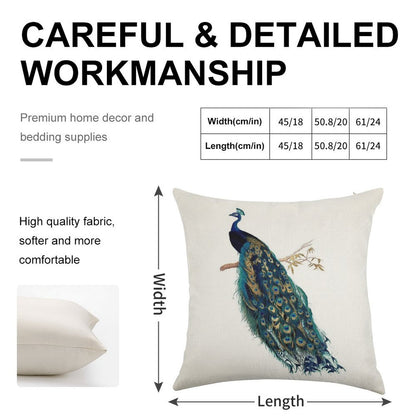 Vintage Peacock Linen Throw Pillow Cover