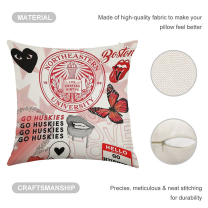 NORTHEASTERN COLLAGE Linen Throw Pillow Cover