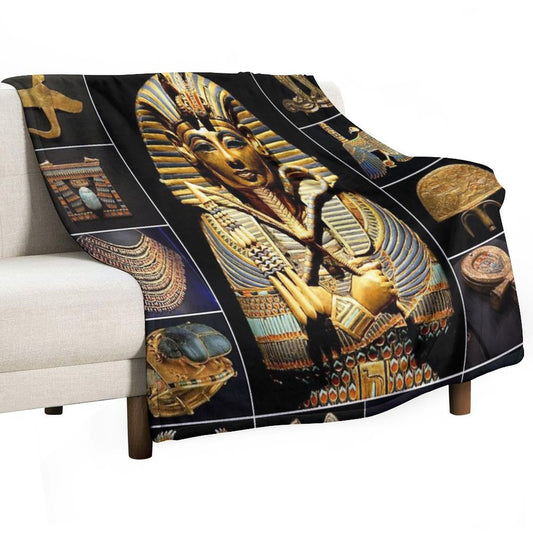 King Tutankhamun Artifacts Throw Blanket
