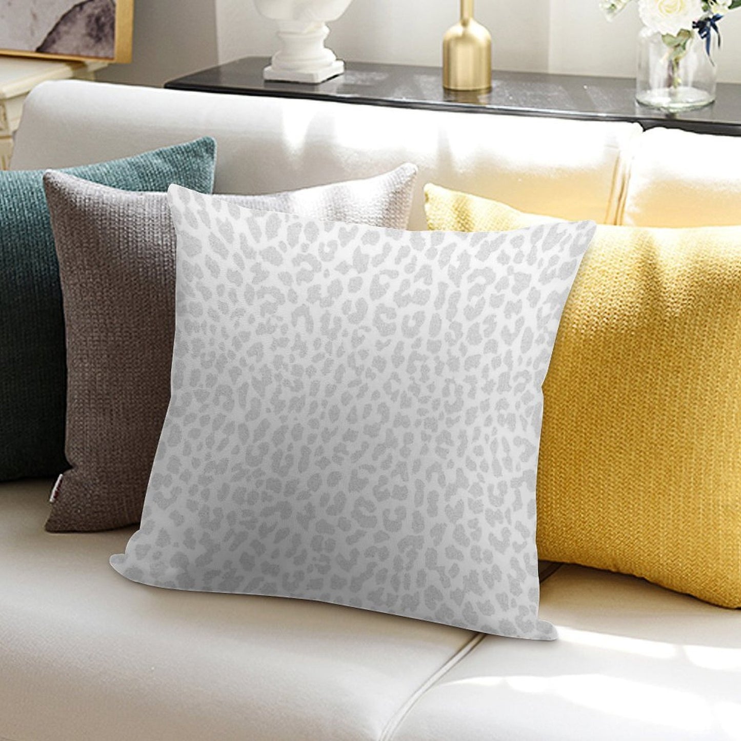 Pale Gray Leopard Soft High-Density Material Throw Pillow