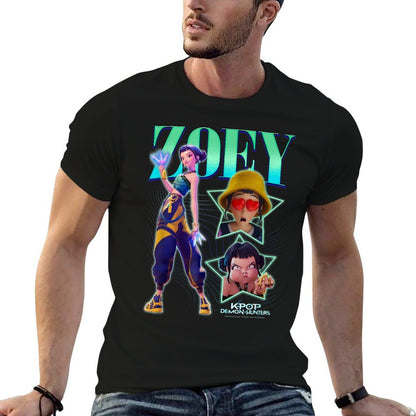 Kpop Demon Hunters Zoey Showcase Retro Neon Poster  High-quality Stitching T-Shirt