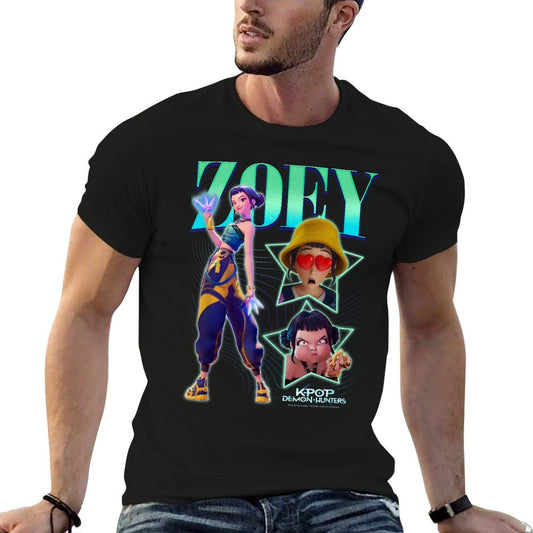 Kpop Demon Hunters Zoey Showcase Retro Neon Poster  High-quality Stitching T-Shirt