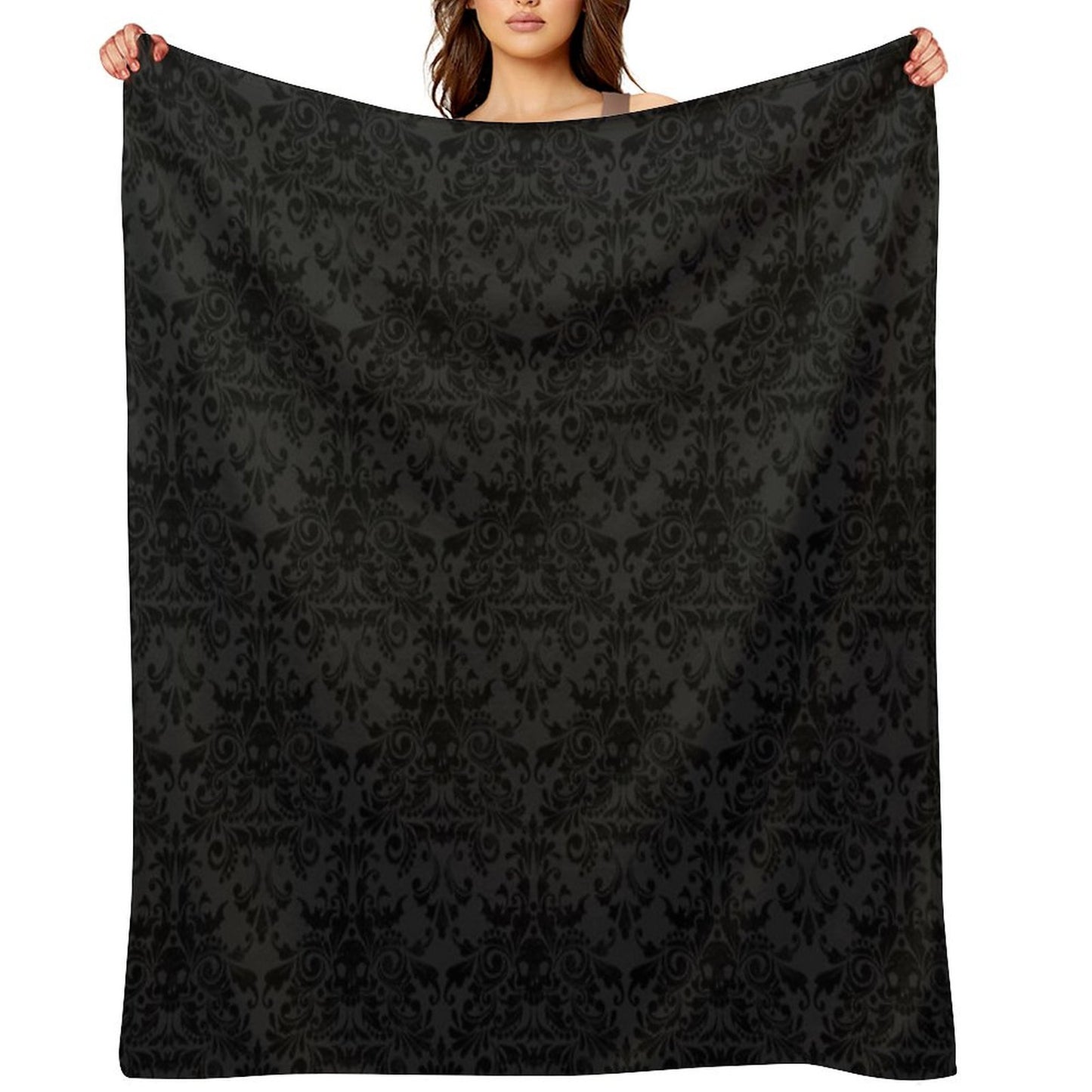 Skull Damask Pattern - Grey Throw Blanket