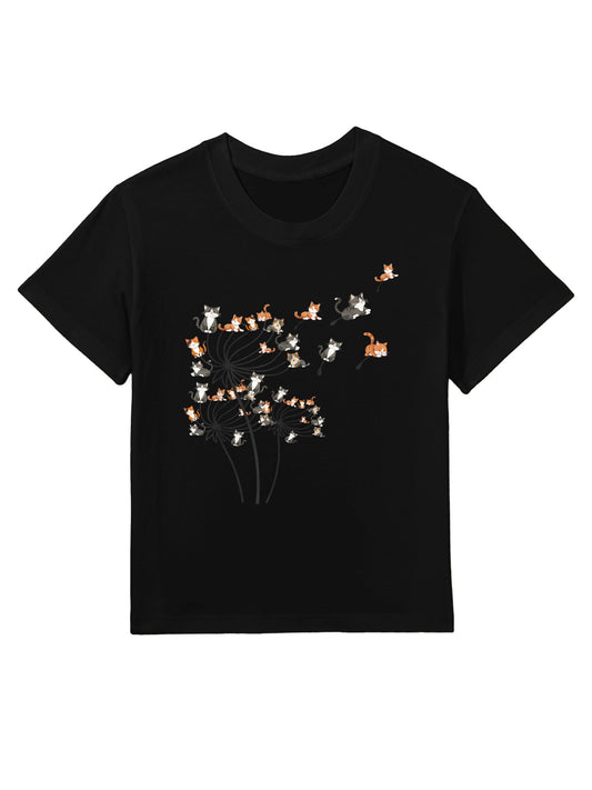 Cat Cats For Women Girls Cute Dandelion Kids T-Shirt