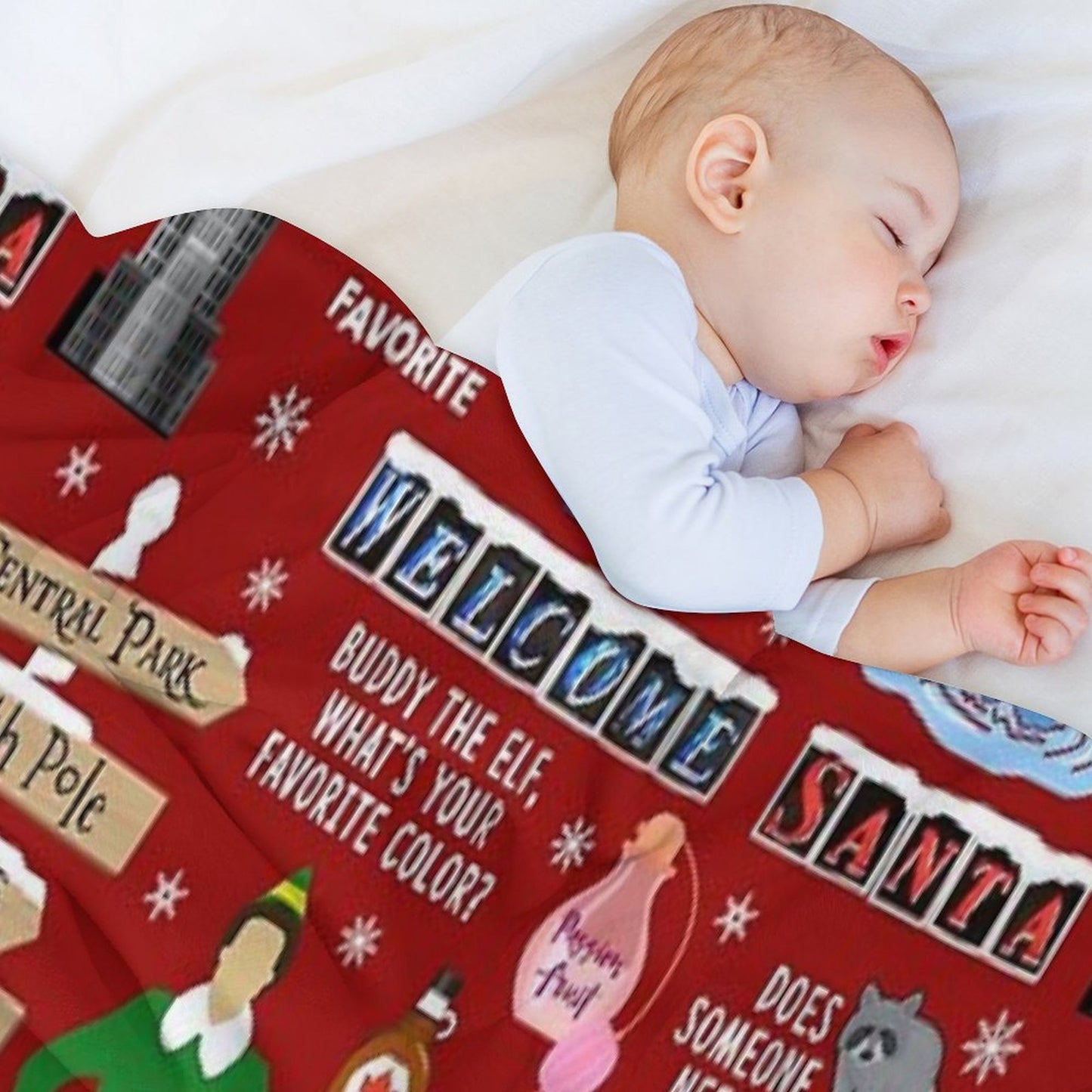 Buddy The Elf Collage, Red Background Throw Blanket