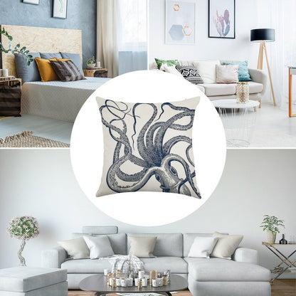 Navy Octopus Linen Throw Pillow Cover