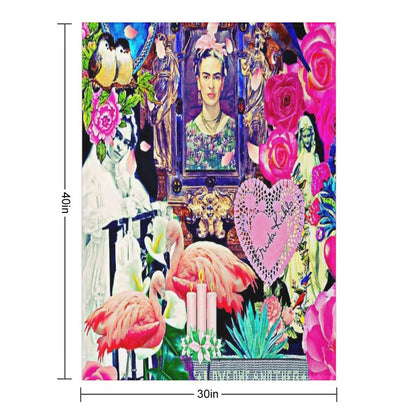 Frida Kahlo Love One Another Collage Throw Blanket