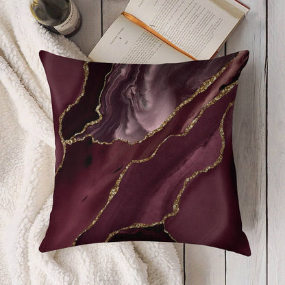 Burgundy Maroon Geode Agate Linen Throw Pillow Cover