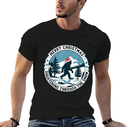 Merry Christmas Bigfoot Squatching Through The Snow Xmas  Rolled Sleeves T-Shirt
