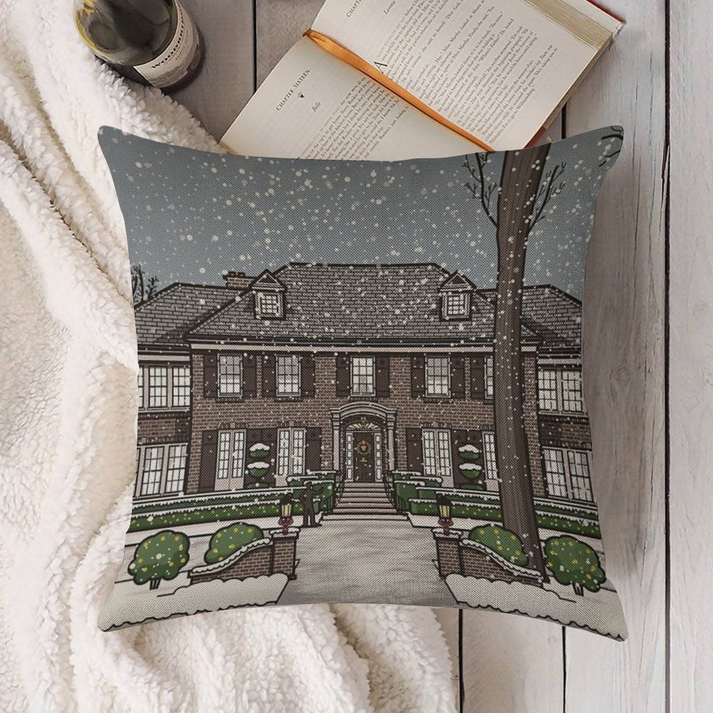 Home Alone Christmas Linen Throw Pillow Cover
