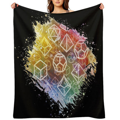 D20 Dice Watercolor Rainbow Throw Blanket