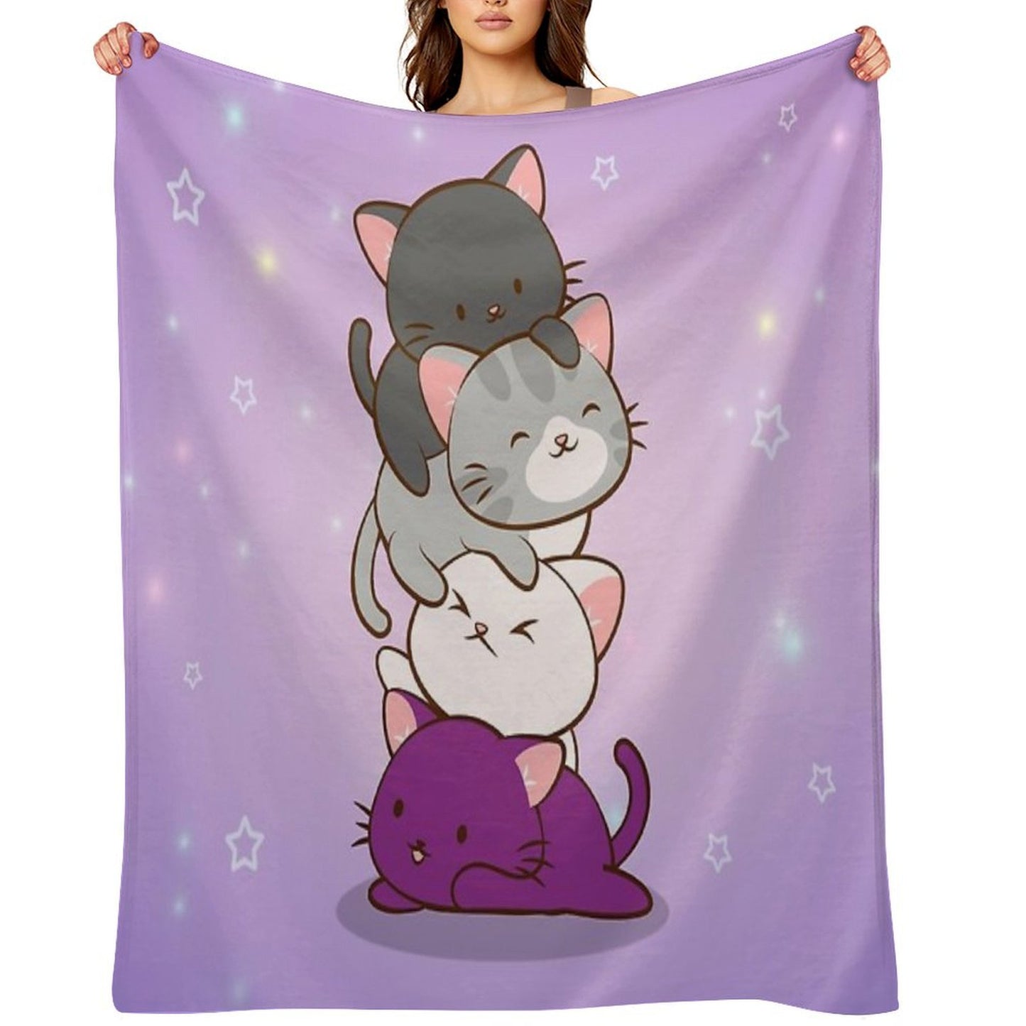 Ace Pride Kawaii Cats LGBTQ Asexual Throw Blanket
