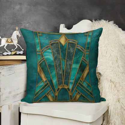 Elegant Stained Glass Art Deco Window With Marble And Gemstone Linen Throw Pillow Cover