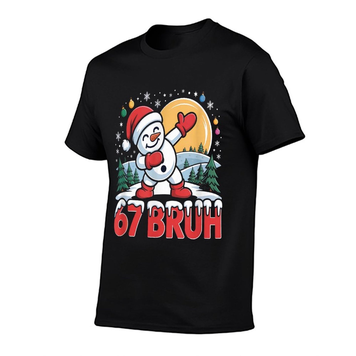 67 Bruh Funny Dabbing Snowman Santa Hat Winter Holiday  Soft T-Shirt