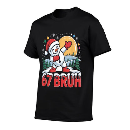 67 Bruh Funny Dabbing Snowman Santa Hat Winter Holiday  Soft T-Shirt