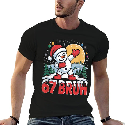 67 Bruh Funny Dabbing Snowman Santa Hat Winter Holiday  Soft T-Shirt