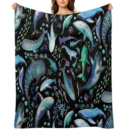 Ocean Diving with Whales at Night - Remix Throw Blanket
