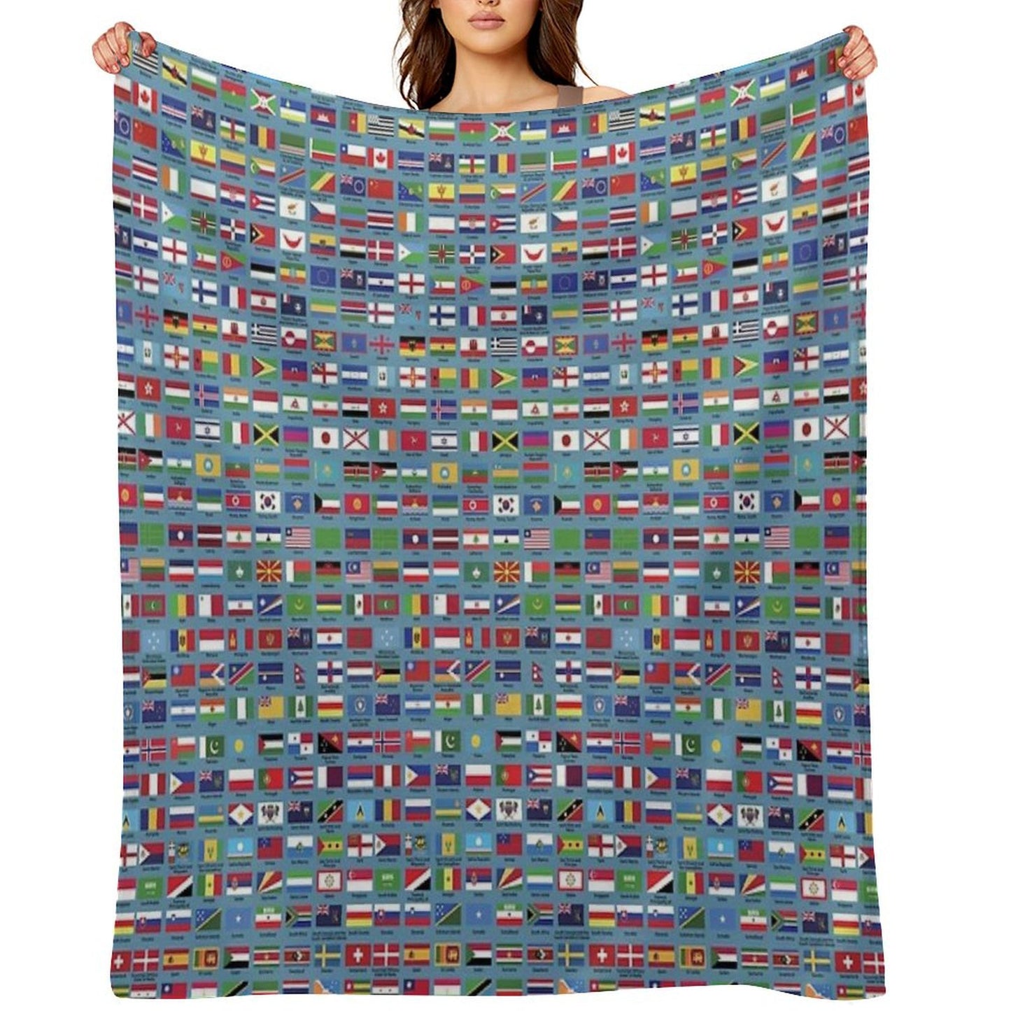 World Flags with Country Names  - Blue Throw Blanket