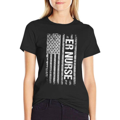 Patriotic Healthcare Workers And Gifts Classic Distressed Flag for Emergency Room ER Nurses Unisex-Adults Black Small T-Shirt