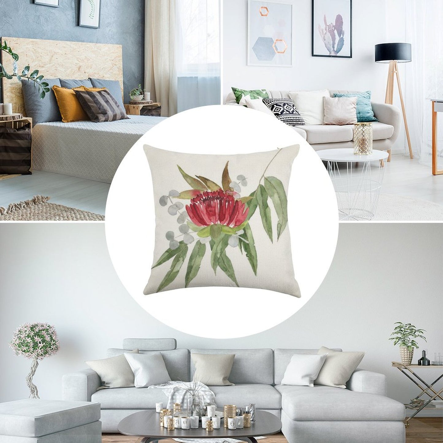 Australian Native Bush Watercolour Linen Throw Pillow Cover