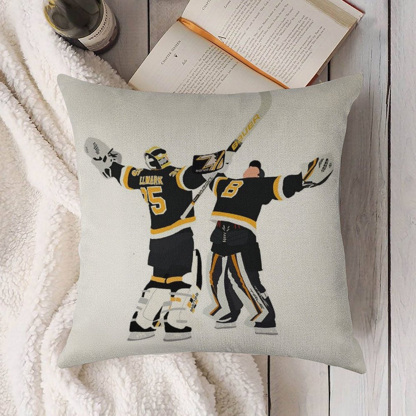 Jeremy Swayman And Linus Ullmark Hug Linen Throw Pillow Cover
