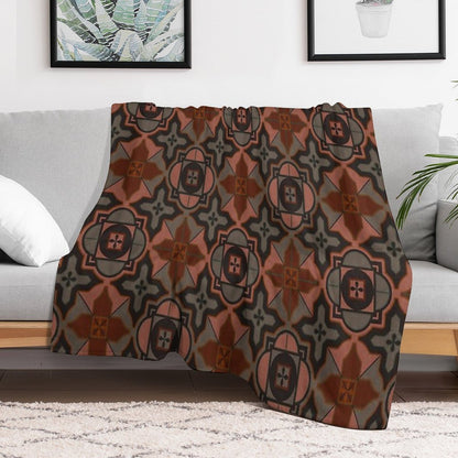 Muted Gray Acorn Brown Arabesque Style Tile Pattern Throw Blanket