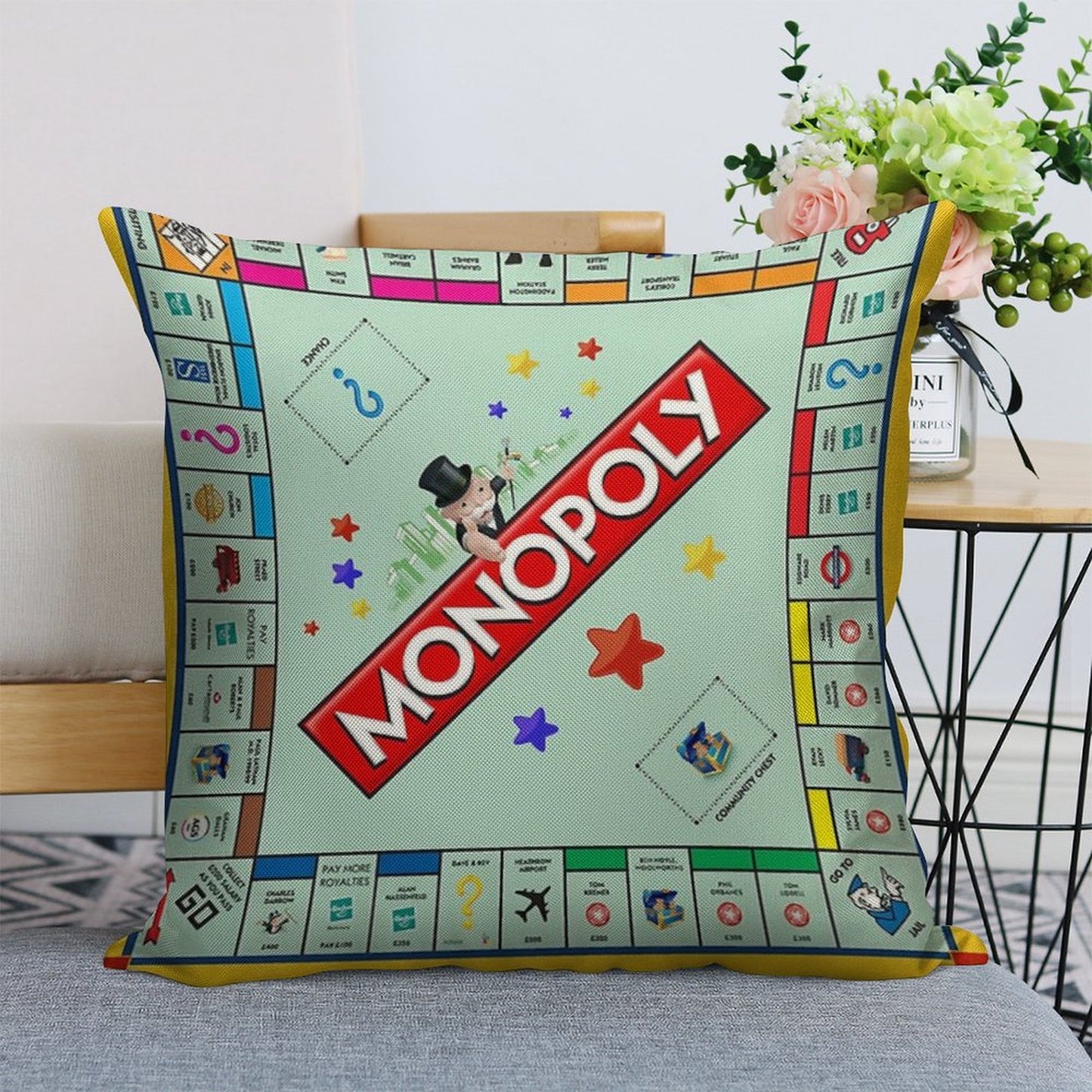 Monopoly Board Game Classic Linen Throw Pillow Cover