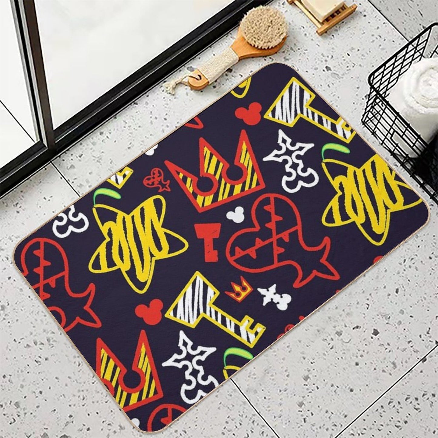Kingdom Hearts Crayon Style Pattern - Bright Bath Mat