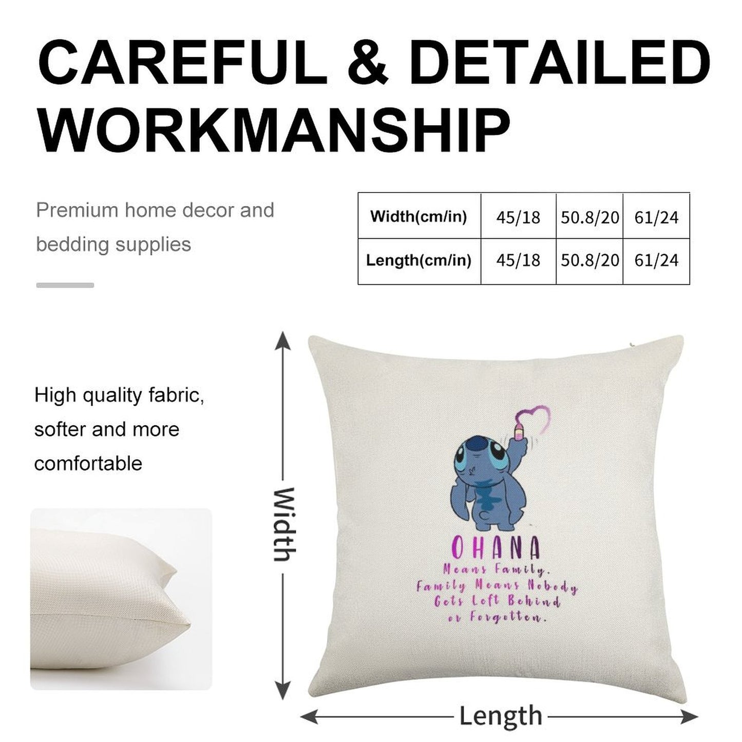 Lilo And Stitch Ohana Linen Throw Pillow Cover