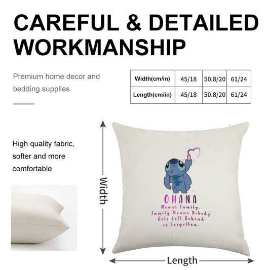 Lilo And Stitch Ohana Linen Throw Pillow Cover