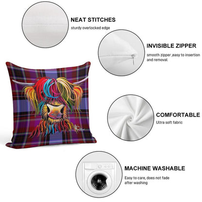 SCoTTiSH HiGHLaND CoW ' TaRTaN NeLLY P ' by SHiRLeY MacARTHuR Soft Anti-Pilling Throw Pillow
