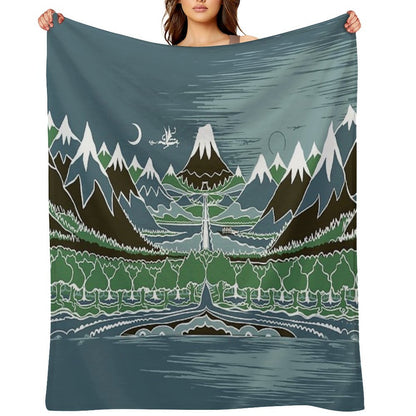 Midnight Forest Mountain Path in The Style of J.R.R.Tolkien Throw Blanket