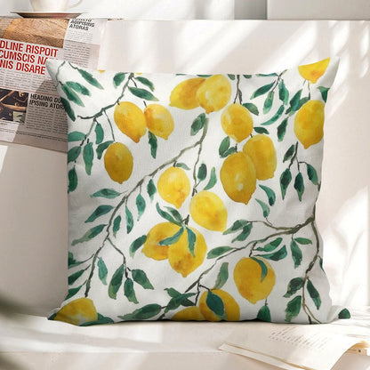 Hand Painted Watercolor Yellow Lemon Pattern Linen Throw Pillow Cover