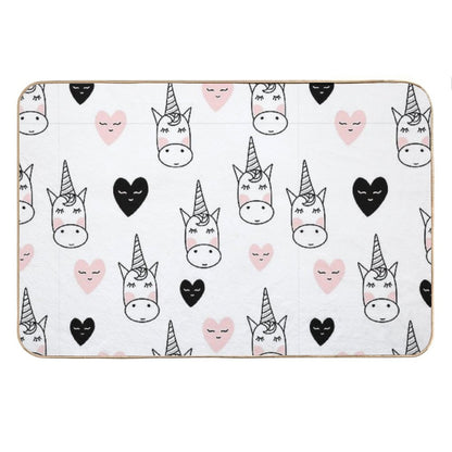 Lovely Unicorns And Hearts - Pink, Black, Grey  Gray Bath Mat