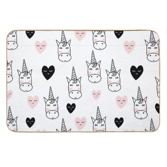 Lovely Unicorns And Hearts - Pink, Black, Grey  Gray Bath Mat