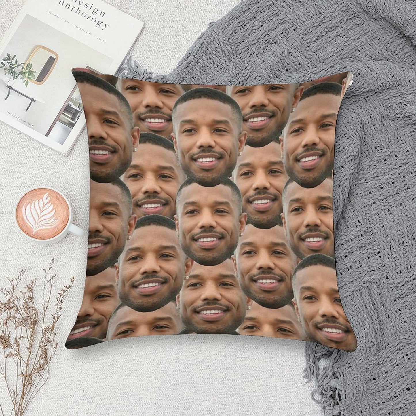 Michael B Jordan Heads Soft Short Plush Fabric Throw Pillow