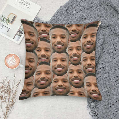 Michael B Jordan Heads Soft Short Plush Fabric Throw Pillow