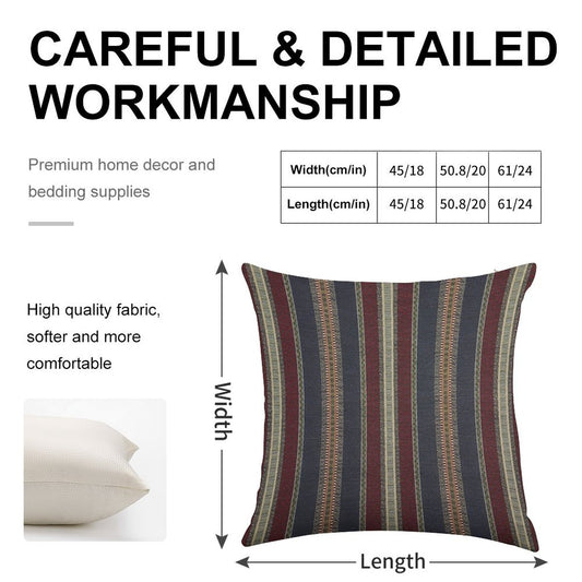 Navy Stripe Burgundy And Dark Blue Country Tapestry Linen Throw Pillow Cover