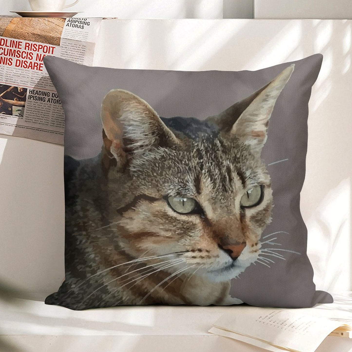 Stunning Tabby Cat Close Up Portrait Vector Isolated Linen Throw Pillow Cover