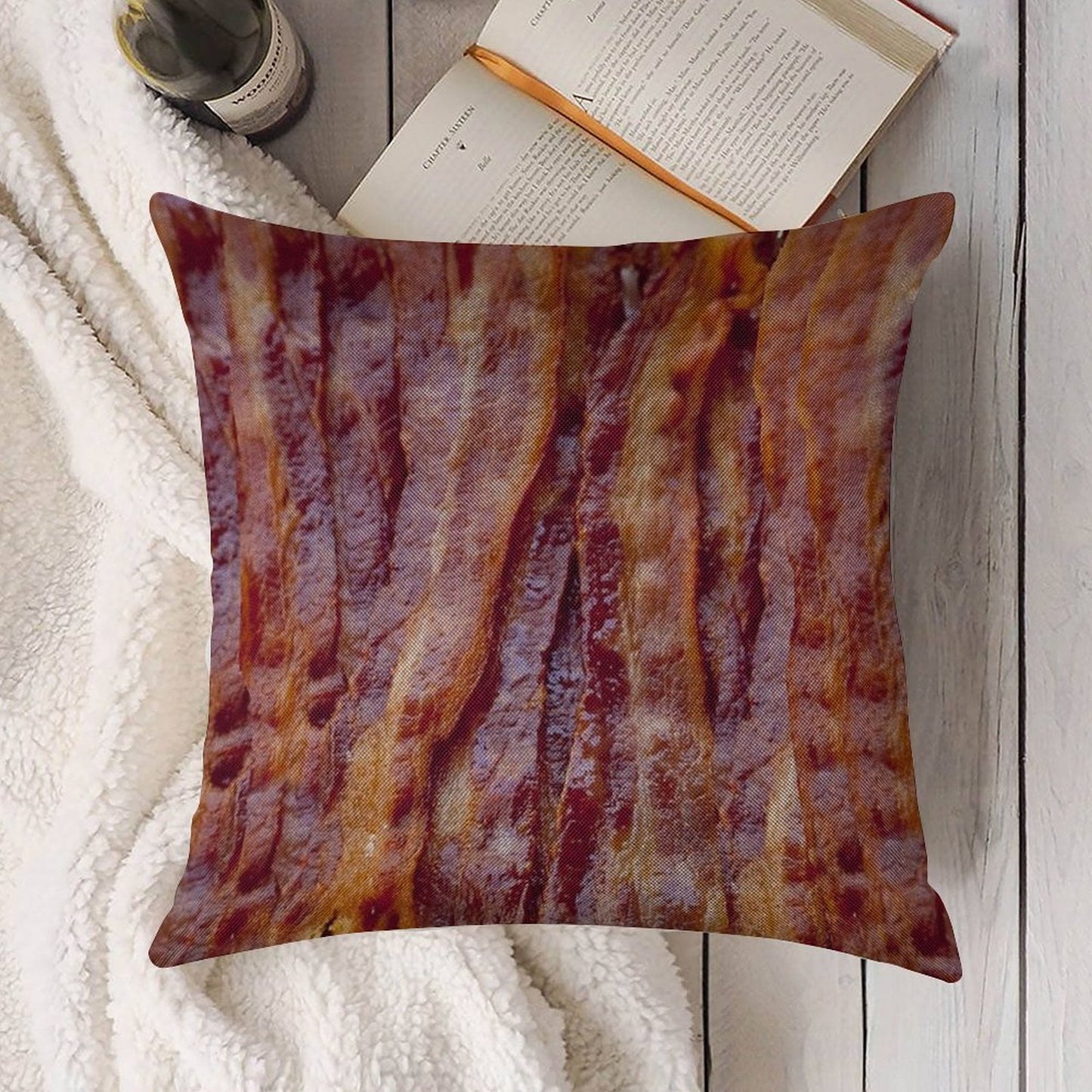 Fried Bacon Linen Throw Pillow Cover