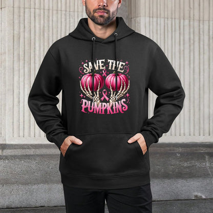 Save The Pumpkins Breast Cancer Awareness Skeleton Halloween Pilling-Resistant Hoodie