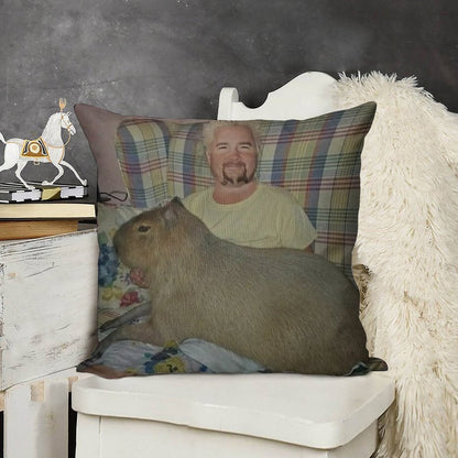Guy Fieri with Capybara Linen Throw Pillow Cover