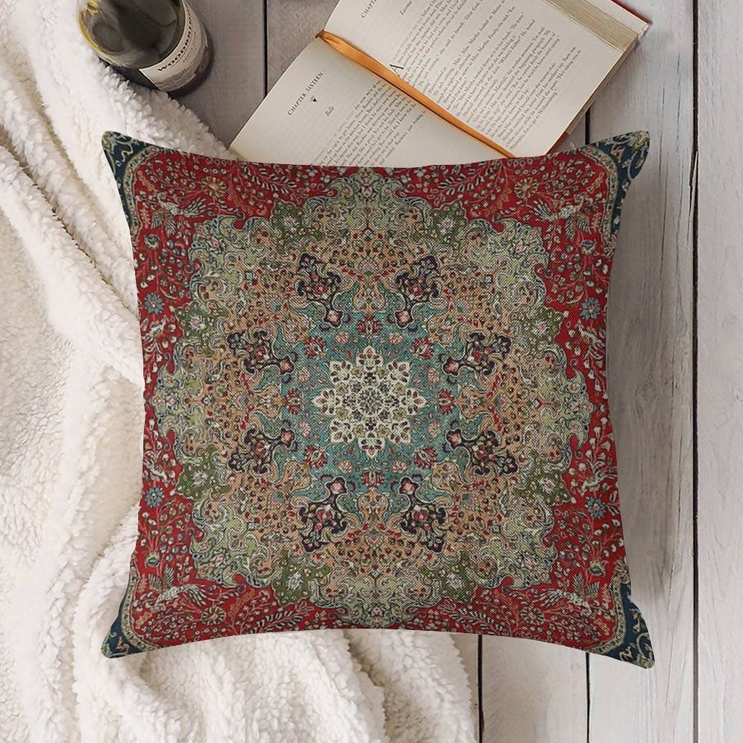 Vintage Antique Persian Carpet Print Linen Throw Pillow Cover